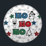 Ho-Ho-Ho Christmas design Dartboard<br><div class="desc">Ho-Ho-Ho Christmas design with snowflakes,  snowman,  Christmas tree,  reindeer and colourful stars decoration on white background</div>