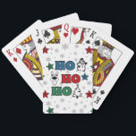 Ho-Ho-Ho Christmas design Playing Cards<br><div class="desc">Ho-Ho-Ho Christmas design with snowflakes,  snowman,  Christmas tree,  reindeer and colourful stars decoration on white background</div>