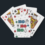 Ho-Ho-Ho Christmas design Playing Cards<br><div class="desc">Ho-Ho-Ho Christmas design with snowflakes,  snowman,  Christmas tree,  reindeer and colourful stars decoration on white background</div>