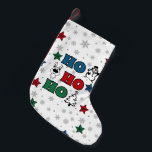 Ho-Ho-Ho Christmas design Small Christmas Stocking<br><div class="desc">Ho-Ho-Ho Christmas design with snowflakes,  snowman,  Christmas tree,  reindeer and colourful stars decoration on white background</div>
