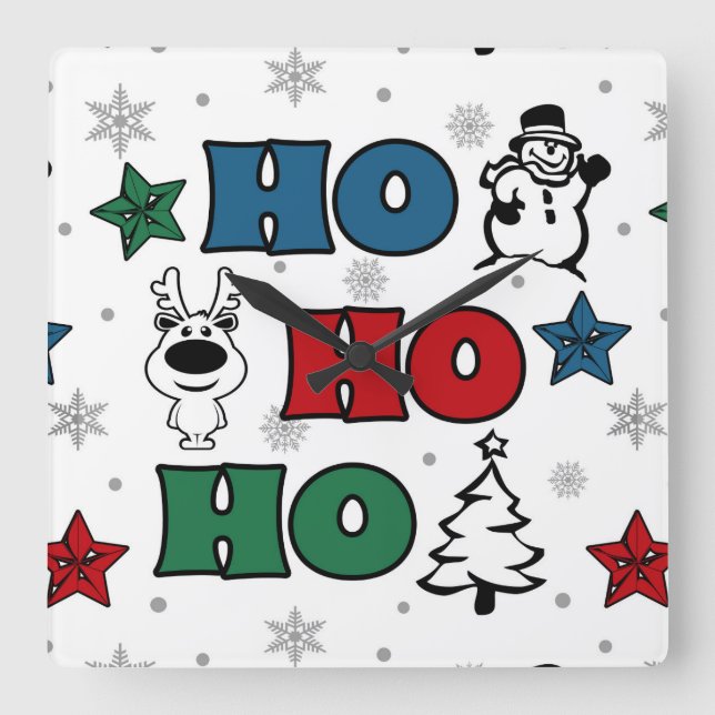 Ho-Ho-Ho Christmas design Square Wall Clock (Front)