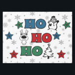 Ho-Ho-Ho Christmas design Tablecloth<br><div class="desc">Ho-Ho-Ho Christmas design with snowflakes,  snowman,  Christmas tree,  reindeer and colourful stars decoration on white background</div>