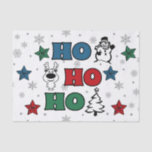 Ho-Ho-Ho Christmas design Tissue Paper<br><div class="desc">Ho-Ho-Ho Christmas design with snowflakes,  snowman,  Christmas tree,  reindeer and colourful stars decoration on white background</div>