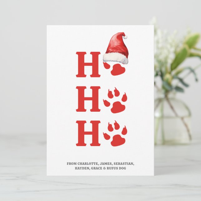 Ho Ho Ho Christmas Dog Paw Personalised Holiday Card (Standing Front)