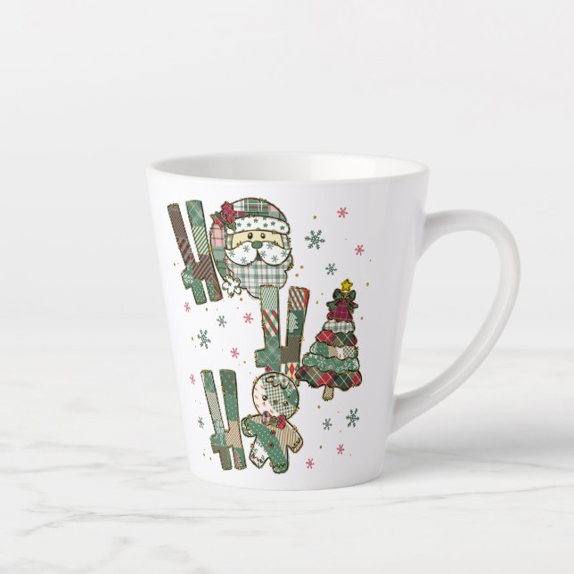 Ho Ho Ho Christmas Festive Patchwork Latte Mug (Right)