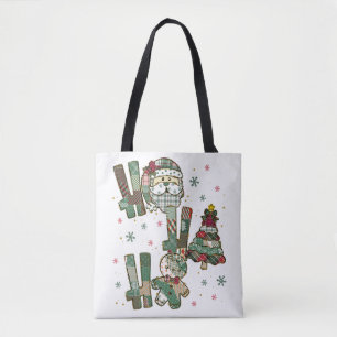 Ho Ho Ho Christmas Festive Patchwork Tote Bag