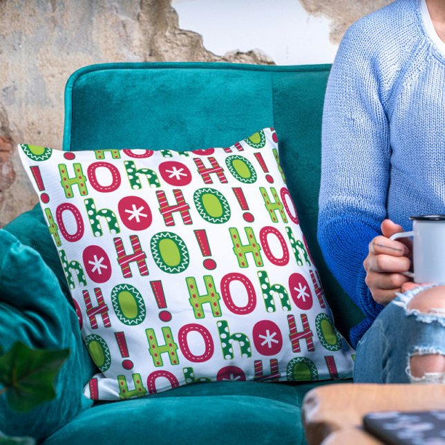 Ho Ho Ho Christmas Fun Modern Red Green Pattern Cushion (Creator Uploaded)