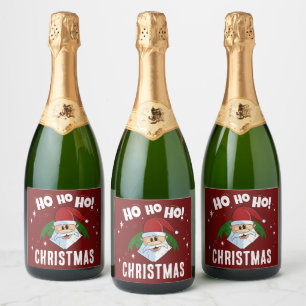 Ho Ho Ho Christmas Funny Santa Face Red Green Sparkling Wine Label