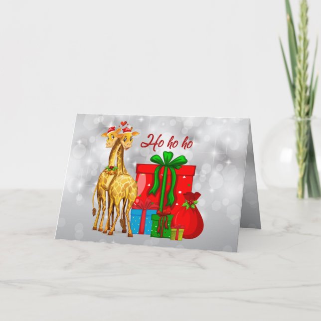 Ho Ho Ho Christmas Giraffes Card (Front)