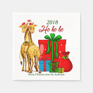 Ho Ho Ho Christmas Giraffes Napkin