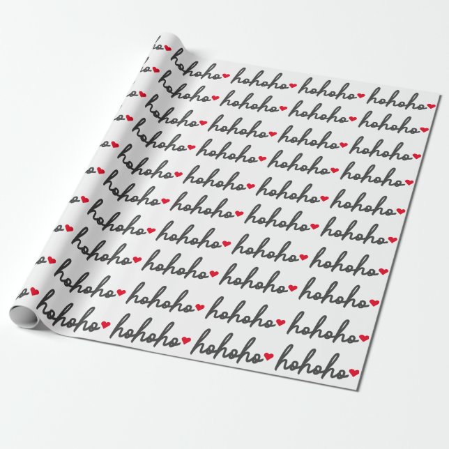 Ho Ho Ho | Christmas Heart Modern Minimalist Wrapping Paper (Unrolled)