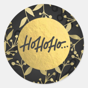 HO HO HO Christmas Holiday Botanical Gold Foil Classic Round Sticker