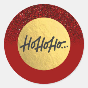 HO HO HO Christmas Holiday Red Glitter Gold Foil Classic Round Sticker