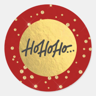 HO HO HO Christmas Holiday Red Gold dots Foil Classic Round Sticker