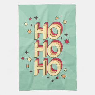 Ho ho ho christmas holidays retro text and stars tea towel