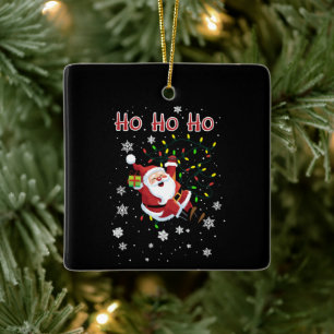 Ho Ho Ho Christmas Lights Xmas Funny Santa  Ceramic Ornament
