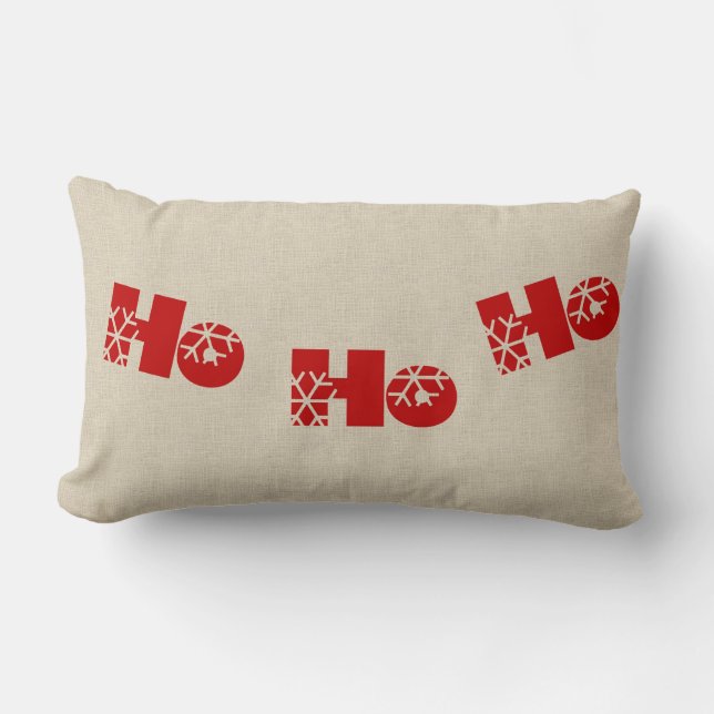 Ho Ho Ho Christmas Lumbar Burlap Pillow (Front)