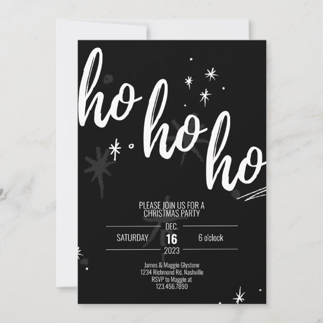 Ho Ho Ho Christmas Party Invitation Modern Black (Front)