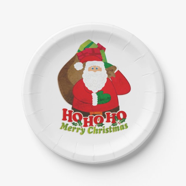 Ho ho ho Christmas party Santa paper plate (Front)