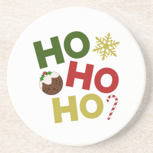 HO HO HO+Christmas Pudding, Candy, Snowflake Coaster