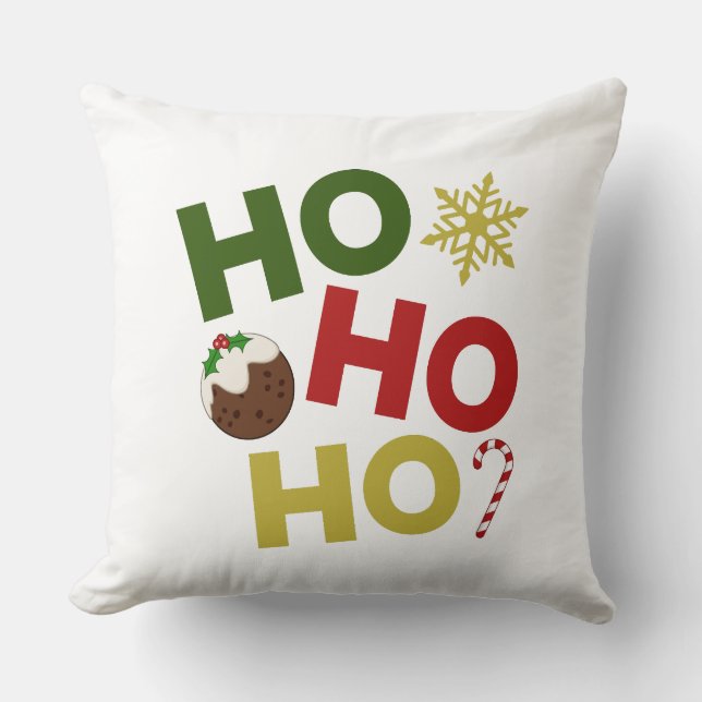 HO HO HO+Christmas Pudding, Candy, Snowflake Cushion (Front)