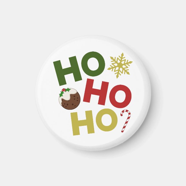 HO HO HO+Christmas Pudding, Candy, Snowflake Magnet (Front)