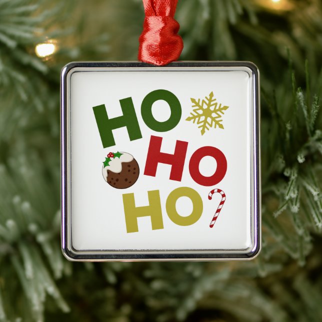 HO HO HO+Christmas Pudding, Candy, Snowflake Metal Tree Decoration (Tree)
