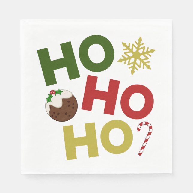 HO HO HO+Christmas Pudding, Candy, Snowflake Napkin (Front)