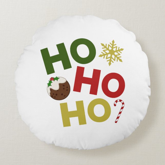 HO HO HO+Christmas Pudding, Candy, Snowflake Round Cushion (Front)