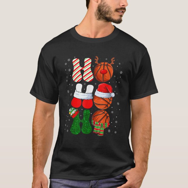 Ho Ho Ho Christmas Reindeer Santa Elf Xmas Basketb T-Shirt (Front)