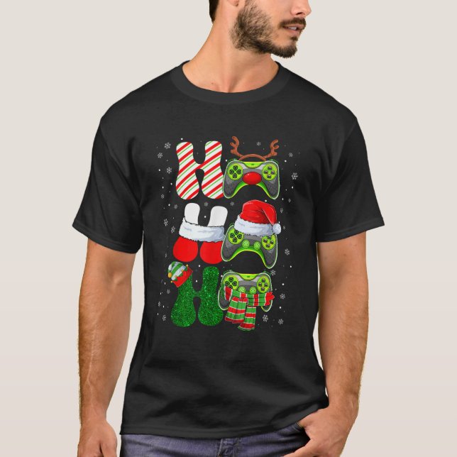 Ho Ho Ho Christmas Reindeer Santa Elf Xmas Video G T-Shirt (Front)
