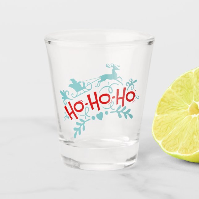 Ho-Ho-Ho Christmas Santa Sleigh Ride | Holidays Shot Glass (Front)