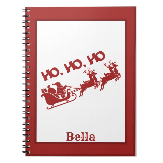 HO.HO.HO Christmas Santa Sleigh With Reindeer  Notebook (Front)