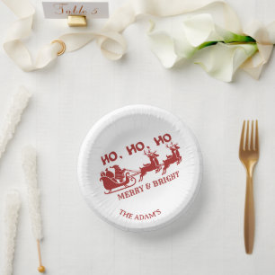 HO,HO,HO Christmas Santa Sleigh With Reindeer  Paper Plate