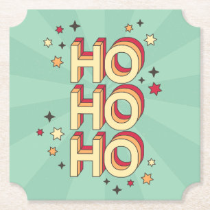 Ho ho ho christmas seasonal text and stars paper coaster