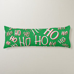 HO HO HO Christmas text pattern white green red Body Cushion