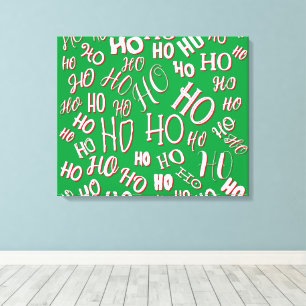 HO HO HO Christmas text pattern white green red Canvas Print