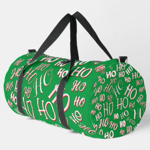 HO HO HO Christmas text pattern white green red Duffle Bag