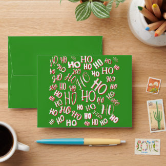 HO HO HO Christmas text pattern white green red Envelope