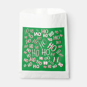 HO HO HO Christmas text pattern white green red Favour Bags