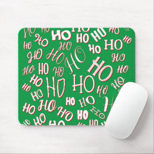 HO HO HO Christmas text pattern white green red Mouse Mat