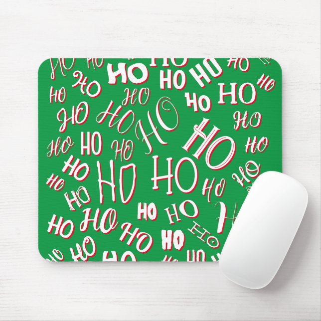 HO HO HO Christmas text pattern white green red Mouse Mat (With Mouse)