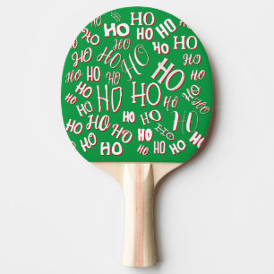 HO HO HO Christmas text pattern white green red Ping Pong Paddle
