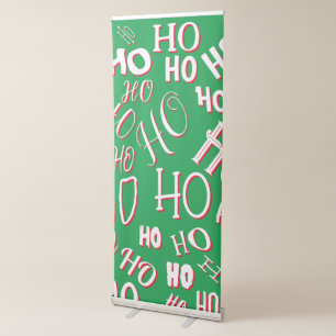 HO HO HO Christmas text pattern white green red Retractable Banner