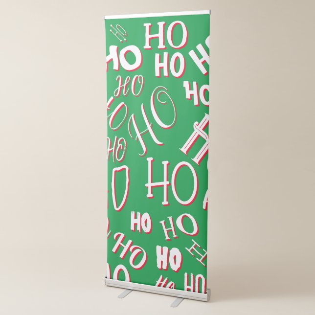 HO HO HO Christmas text pattern white green red Retractable Banner (3/4)