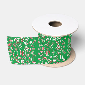 HO HO HO Christmas text pattern white green red Satin Ribbon