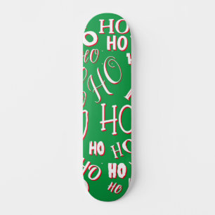HO HO HO Christmas text pattern white green red Skateboard