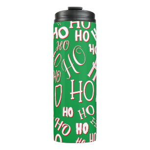 HO HO HO Christmas text pattern white green red Thermal Tumbler