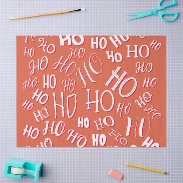 HO HO HO Christmas text pattern white red  Tissue Paper (Craft)