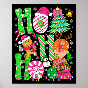 Ho Ho Ho Christmas Tree Cake Santa Gingerbread Man Poster